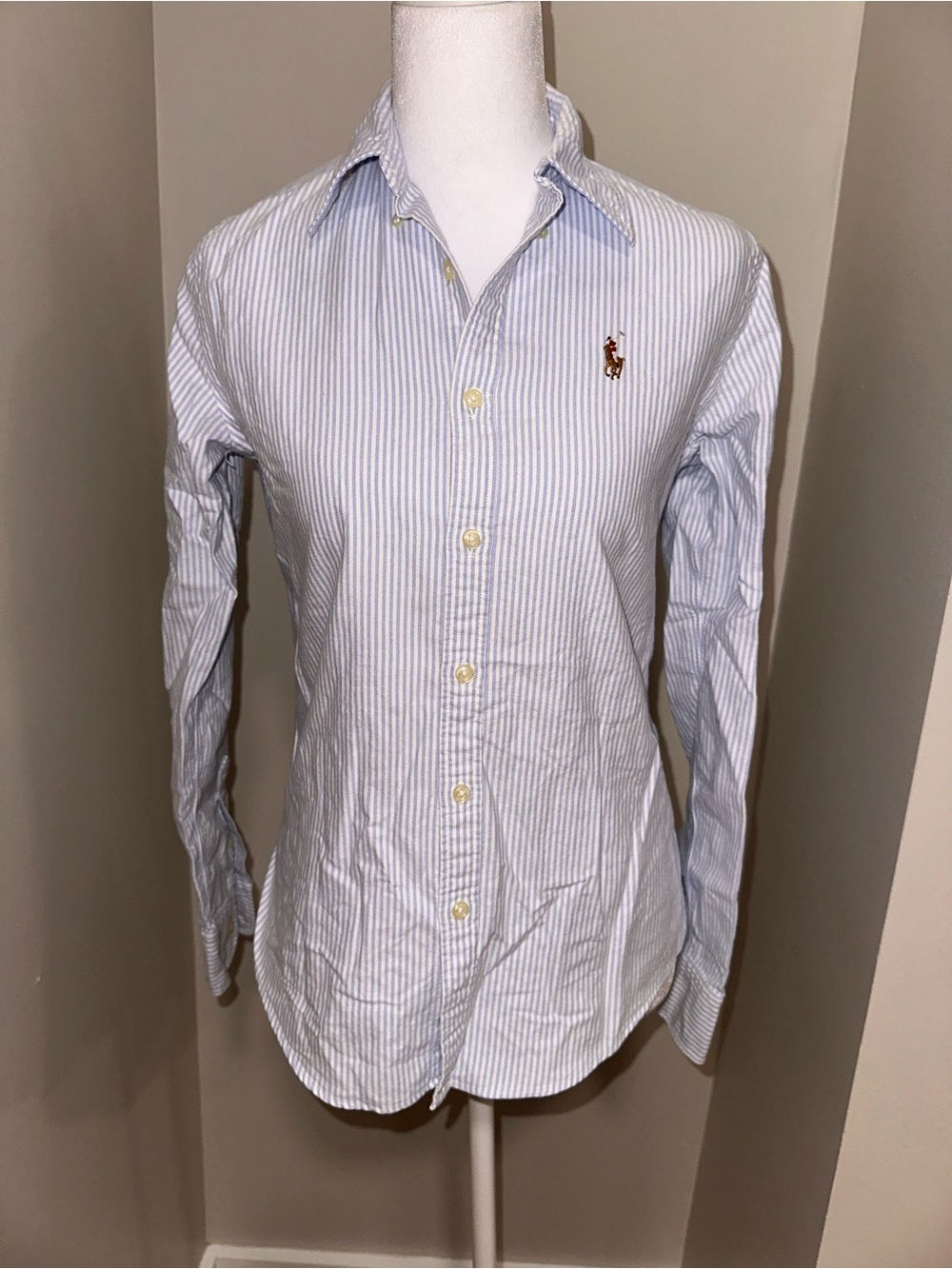 Ralph Lauren Womens Blue White Striped Button Down Shirt Size 2 - Picture 2 of 11